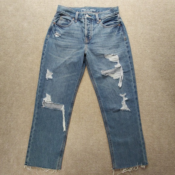 Old Navy Denim - Old‎ Navy High Rise Slouchy Straight Crop Jeans Womens Size 2 Distress Raw Hem
